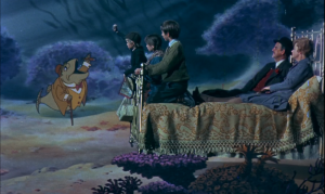 From Disney's Bedknobs and Broomsticks on iTunes: very typical damage on the right hand side of the frame. The live action portion is very soft due to the double compositing.