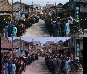 Comparing the Blu-ray (top) framing with the iTunes version (below), also the iTunes version has been 'cooled' to simulate a cooler printing, but still comes nowhere close to the Blu-rays extreme color-correction look.
